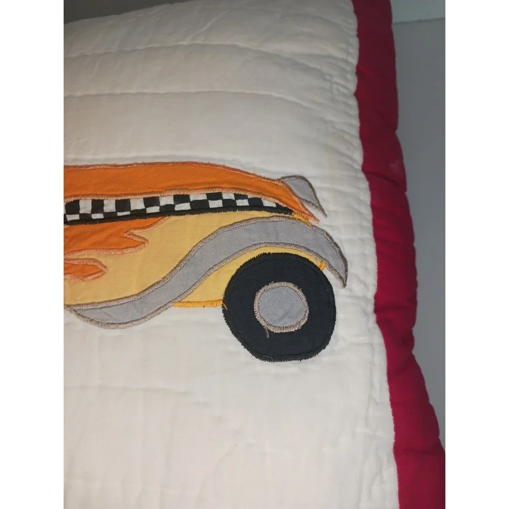 🏁Antique Race Car Pillow Quilt Checkered‎ Back 15